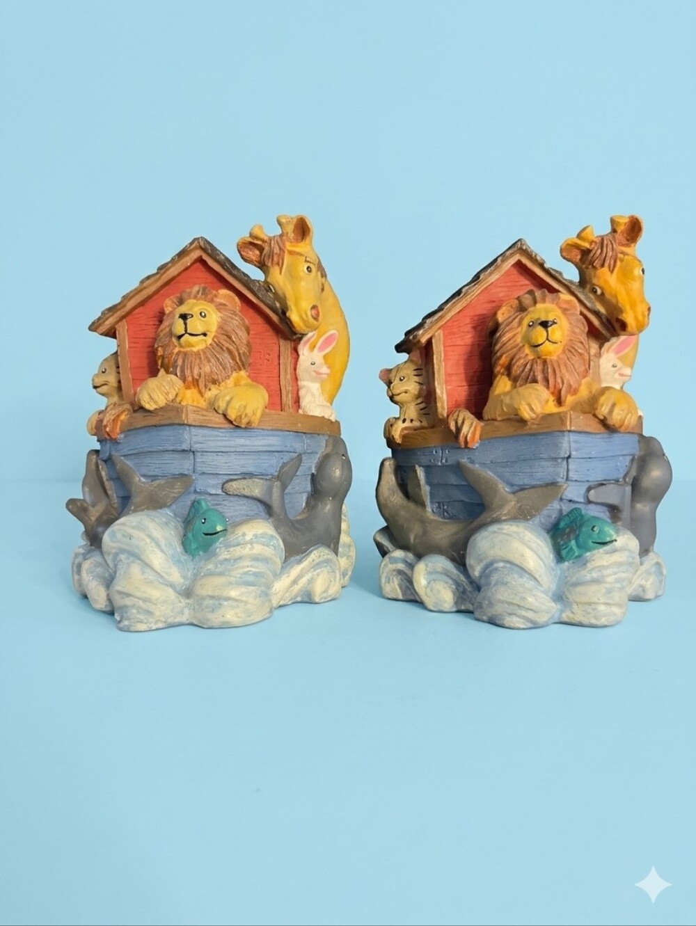 🦒 Vintage Noah's Ark Heavy Resin Bookends Set – Nursery & Kids Room Decor 🦁